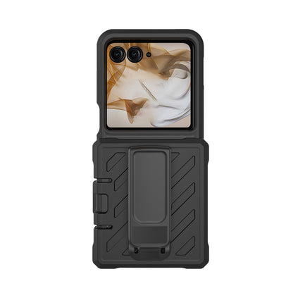 For Motorola Razr 2024 Premium Design Hybrid lined with Belt Clip Holster Shockproof Rugged Textured 2in1 Non Slip Tough Case Cover Black