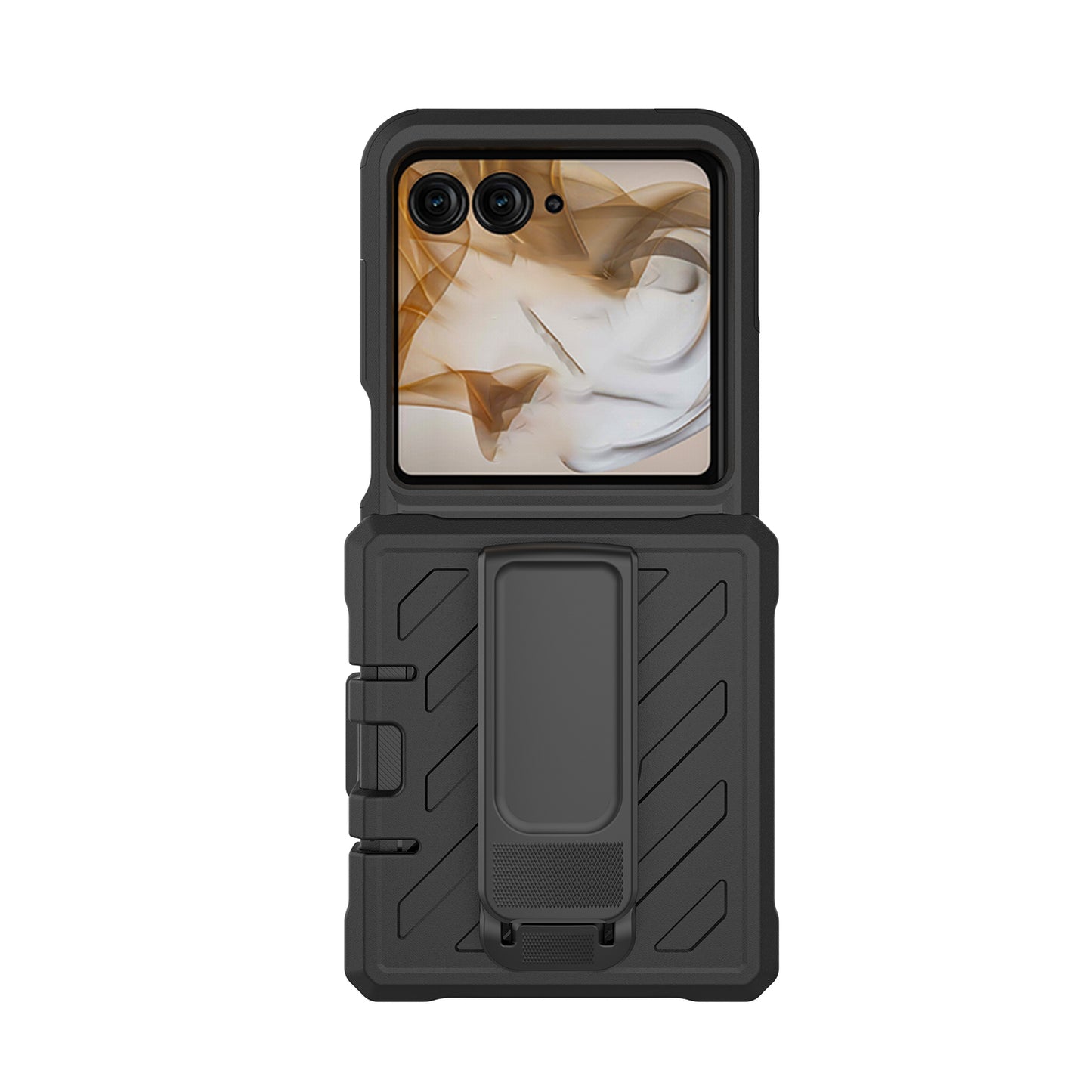 For Motorola Razr 2025 Premium Tough Hybrid Case with Belt Clip Holster, Shockproof Rugged Design, Textured 2in1 Non-Slip Case Cover Black