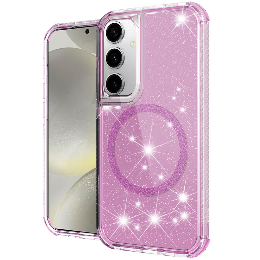 For Samsung Galaxy S25+ /S25 Plus /S24+ Plus Magnetic Circle Compatible with Magsafe, Bling Glitter Sparkle 3-in-1 Hybrid Shockproof TPU Bumper Case Cover