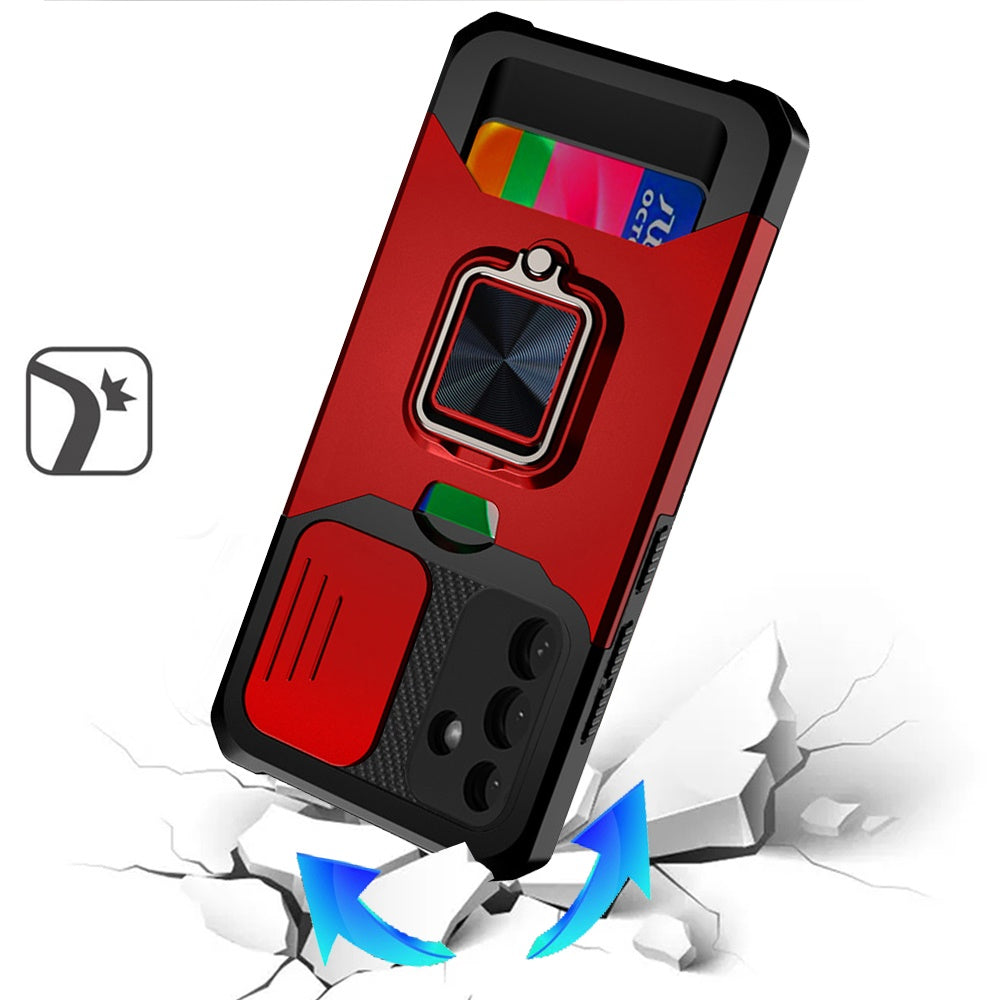 For Samsung Galaxy A16 5G Wallet Case with Ring Stand & Slide Camera Cover Credit Card Slot Holder, Military Grade Case Cover