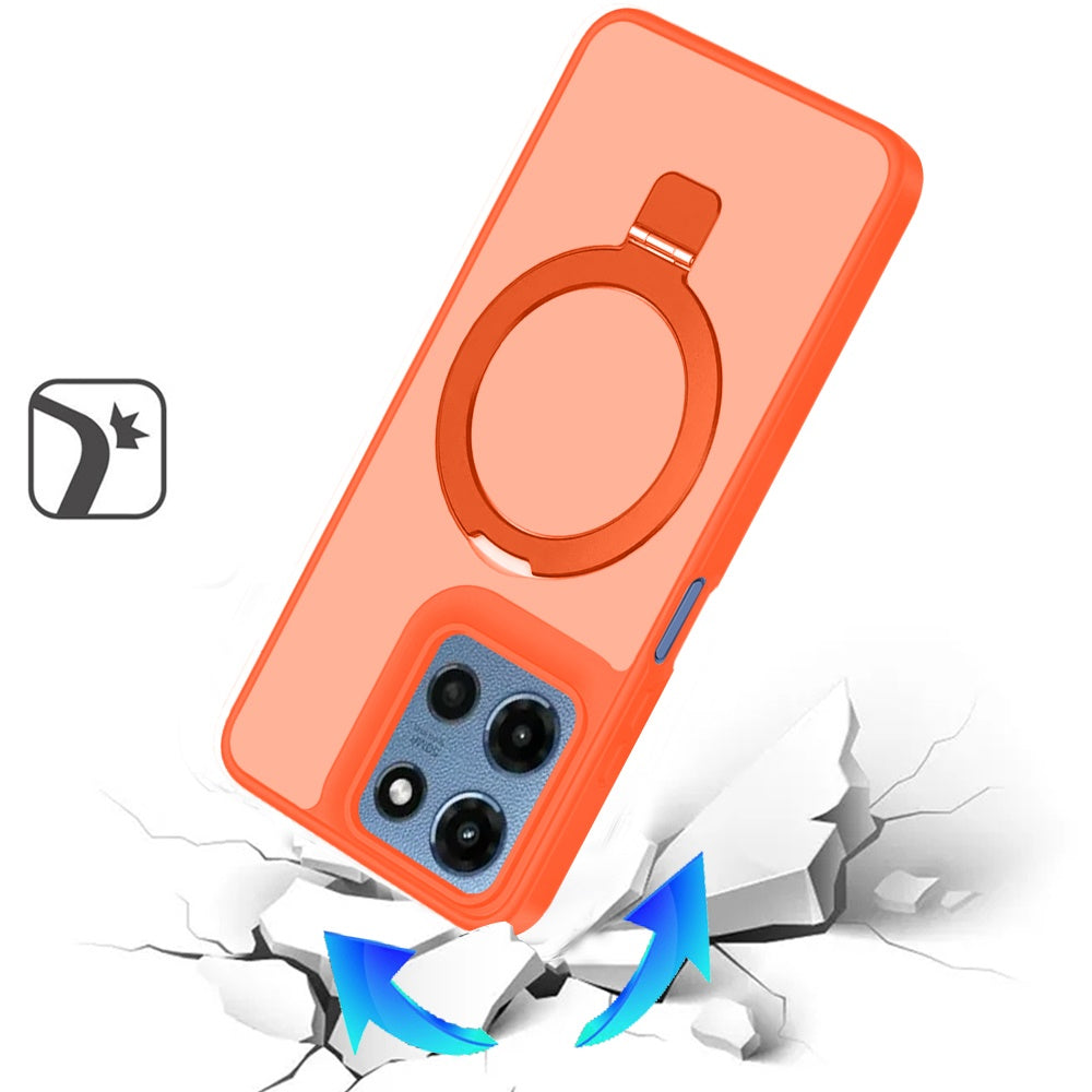 For Motorola Moto G Play 5G 2026 Magnetic Circle Back with Ring Stand Full Rotation Matte Hybrid Shockproof Case Cover Cosmic Orange