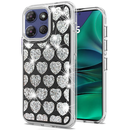 For Motorola Moto G 5G 2025 Sparkly 3D Design Diamond Shockproof Protective Bling Glitter Rhinestone Hybrid Skin PC & TPU Case Cover