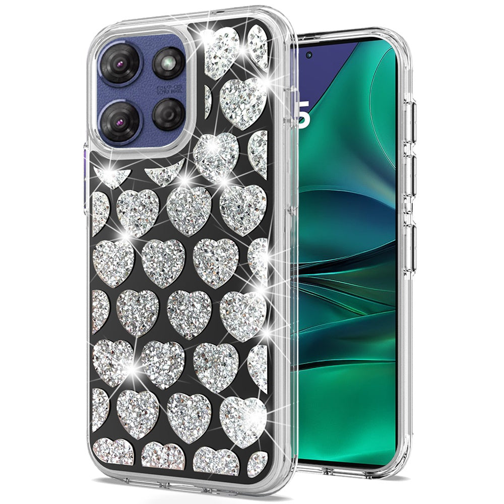 For Motorola Moto G Power 5G 2025 Sparkly 3D Design Diamond Shockproof Protective Bling Glitter Rhinestone Hybrid Skin PC & TPU Case Cover