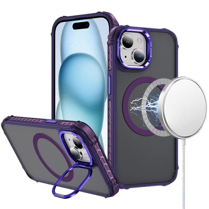 For Apple iPhone 12 /12 Pro Hybrid Metal Camera Stand Ring Sturdy, Compatible with MagSafe, Matte Hard TPU Colorful Edge Case Cover