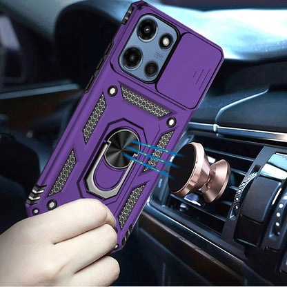 For Motorola Moto G 5G 2025 Hybrid Ring Shockproof with 360° Rotate Ring Kickstand, Camera Lens Protection, Soft Edge Bumper Case Cover Purple