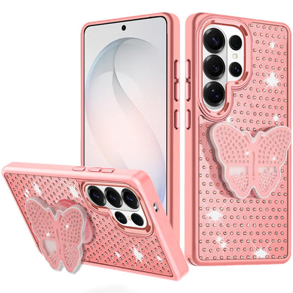 For Samsung Galaxy S26 Ultra Butterfly Moveable Grip 3D Pop Stand Full Diamond Bling Sparkling TPU Fashion Hybrid Case Cover