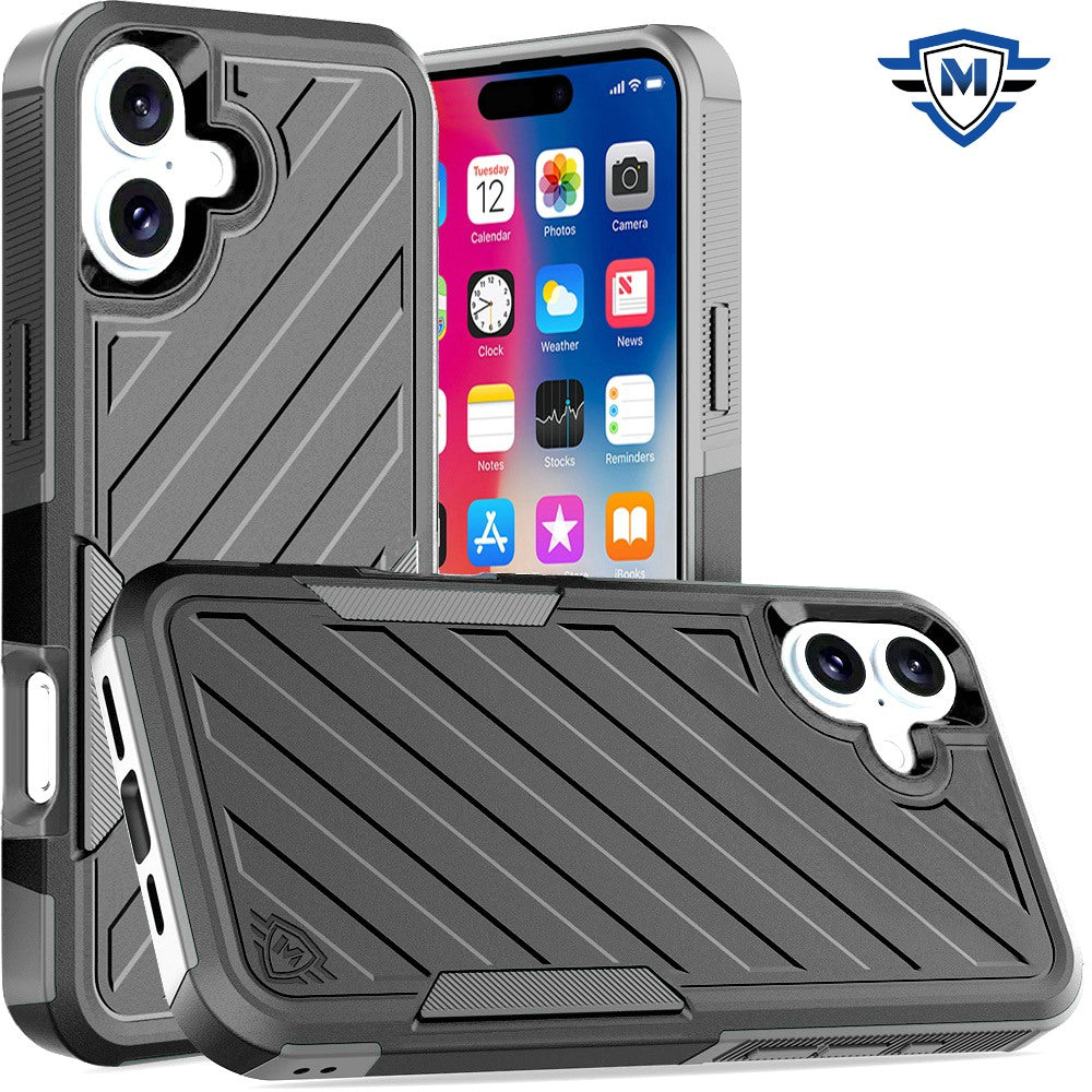 For Apple iPhone 16 (6.1") Premium Design Hybrid lined Shockproof Rugged Textured 2in1 Hard PC & Silicone TPU Non Slip Tough Case Cover