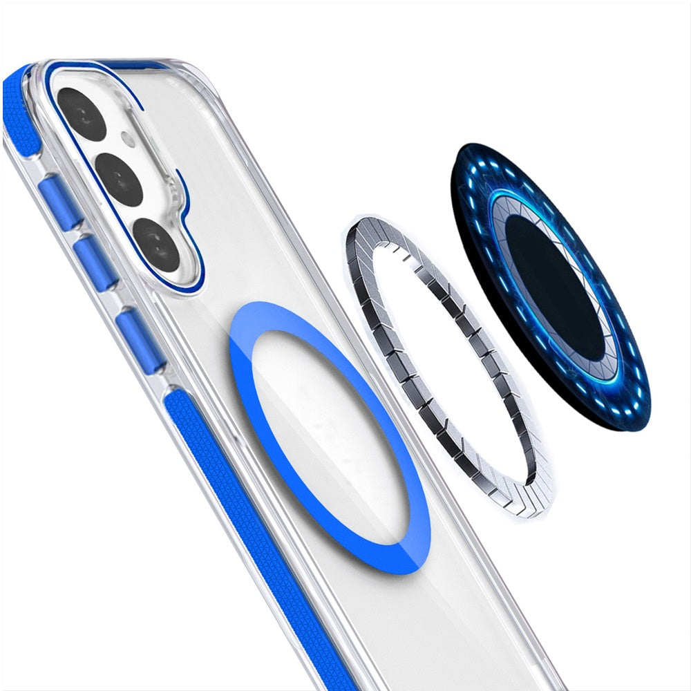 For Samsung Galaxy S26 Hybrid Clear Back Case with Invisible Camera Bracket Stand, MagSafe Magnetic Circle, Shockproof Color Frame Case Cover