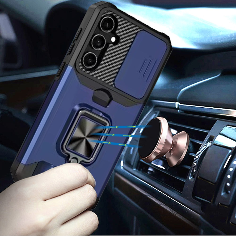 For Samsung Galaxy S26 Wallet Case with Ring Stand & Slide Camera Cover Back Credit Card Slot Holder, Military Grade Case Cover