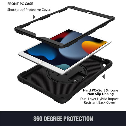 For 3-in-1 Tough Hybrid Shockproof Protector Silicone TPU with Pencil Holder, Kickstand, Hand & Shoulder Strap Black Tablet Case Cover
