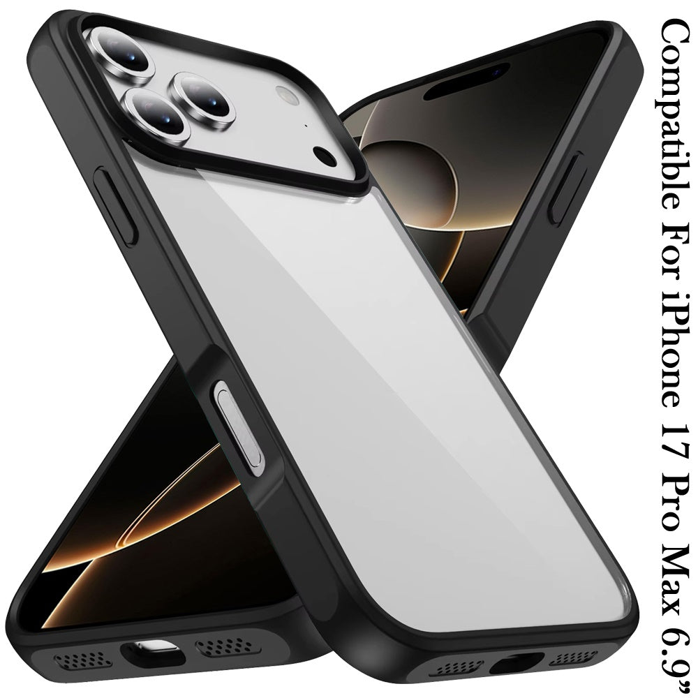 For Apple iPhone 17 Pro Max (6.9") Hybrid Transparent HQ Slim Shockproof Clear Protective Thick 2.0mm TPU Frame Case Cover