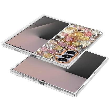 For Samsung Galaxy Z Fold 7 Muti-Color Floral Fashion Bling Crystal 3D Full Diamonds Stones Sparkle Rhinestone Glitter Hybrid Case Cover