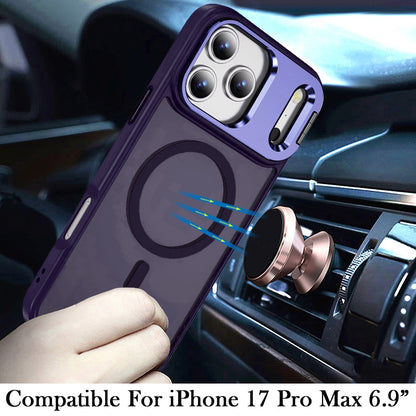 For Apple iPhone 17 Pro Max (6.9") Heavy Duty Metallic Hybrid Tough TPU with Camera Ring Stand, MagSafe Compatible, Rugged Drop Protection Case Cover Hotpink