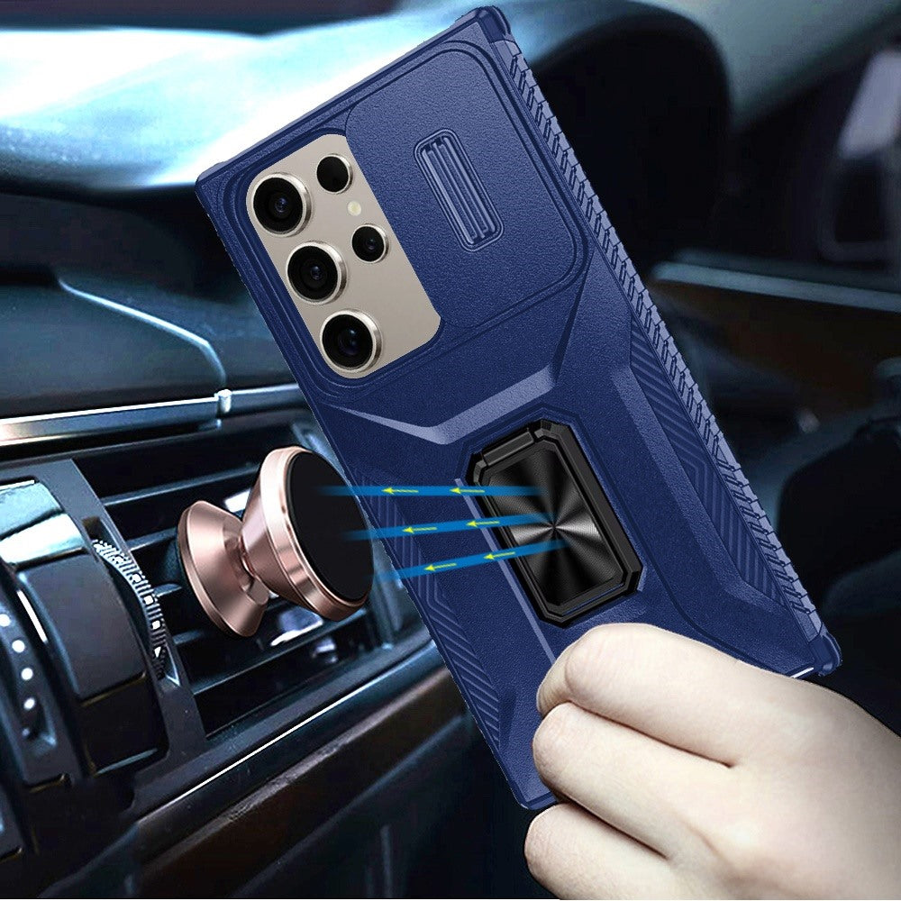 For Samsung Galaxy S25 /S24 Case, Camera Cover with Magnetic Rotation Ring Stand, Military Grade Hybrid Hard TPU Shockproof Case Cover