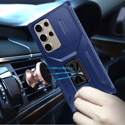 For Samsung Galaxy A37 Case, Camera Cover with Magnetic Rotation Ring Stand, Military Grade Hybrid Hard TPU Shockproof Case Cover