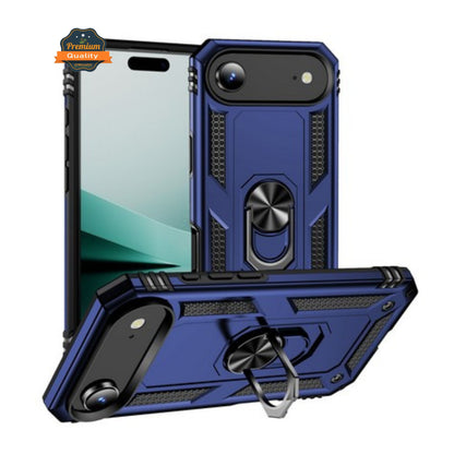 For Apple iPhone 17 AIR Shockproof Hybrid Dual Layer PC + TPU with Metal Ring Kickstand Heavy Duty Armor Shell Case Cover