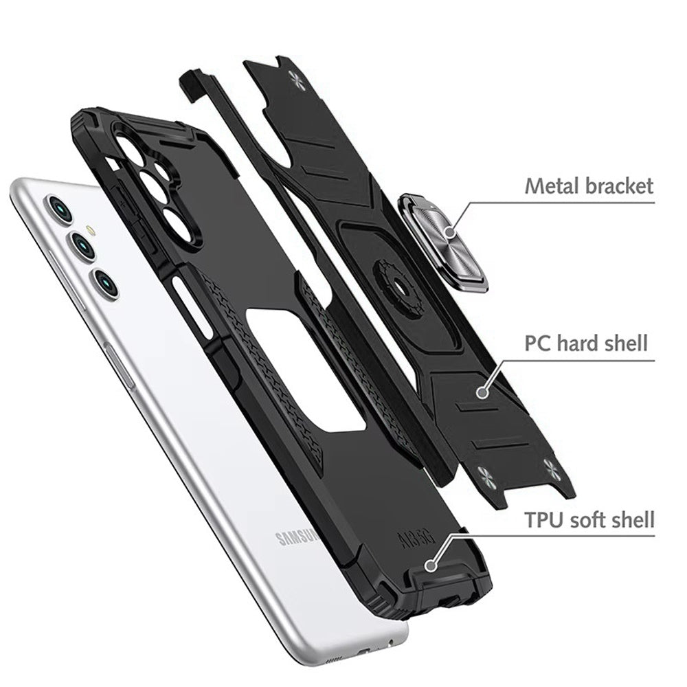 For Samsung Galaxy A37 Armor Hybrid Magnetic Stand with Ring Holder Kickstand Shockproof Heavy-Duty Durable Rugged TPU Dual Layer Case Cover