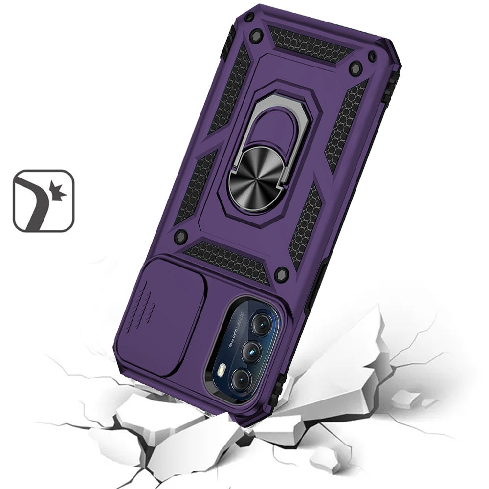For Motorola Moto G 5G 2025 Hybrid Ring Shockproof with 360° Rotate Ring Kickstand, Camera Lens Protection, Soft Edge Bumper Case Cover Purple