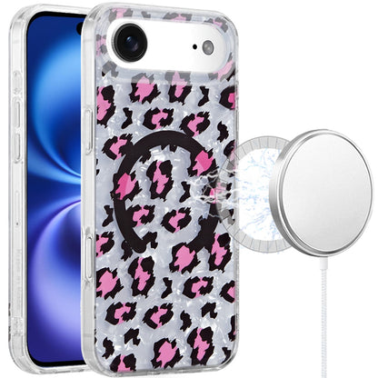 For Apple iPhone 17 Stylish Pattern Fashion IMD Printed Design TPU Double Layer Slim Shockproof with Magnetic Back Case Cover Pink Leopard Skin