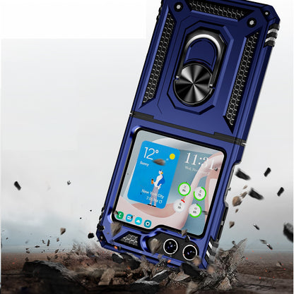 For Samsung Galaxy Z Flip 7 FE Hybrid Shockproof Protective with Magnetic 360° rotating Ring Kickstand, TPU Rubber PC Case Cover Blue