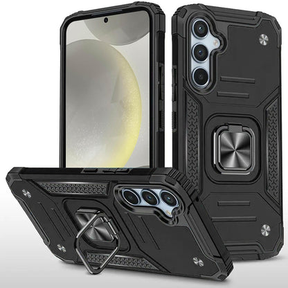 For Samsung Galaxy S25 Ultra Armor Hybrid Magnetic Stand with Ring Holder Kickstand Shockproof Heavy-Duty Durable Rugged TPU Dual Layer Case Cover Cosmic Orange