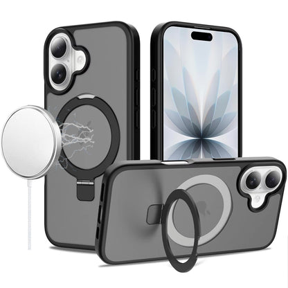 For Apple iPhone 17 (6.3") Magnetic Circle Back with Ring Stand Full Rotation Matte Hybrid Shockproof Case Cover