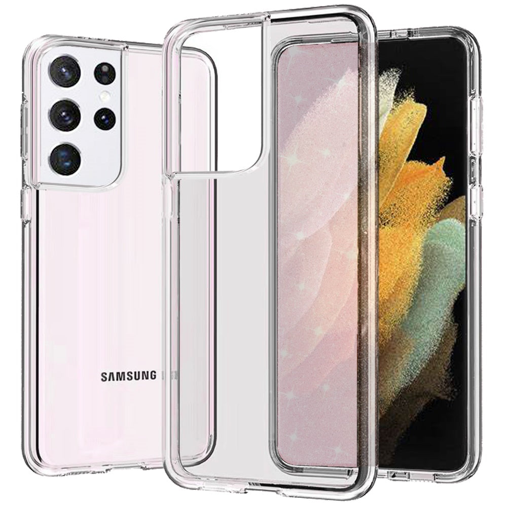 For Samsung Galaxy S21 Ultra Transparent Shock Absorption PC + TPU Rubber Gel Thick 3mm Hybrid Silicone Slim Fit Back Case Cover Clear