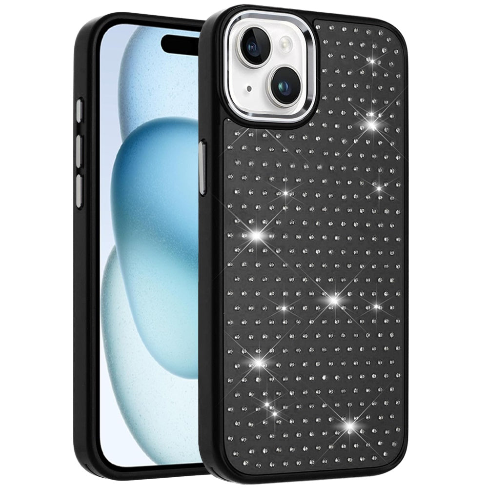 For Apple iPhone 17 (6.3") Bling Diamond Metallic, Full Sparkle Chrome Edged Hybrid Protective Shockproof Case Cover Cosmic Orange