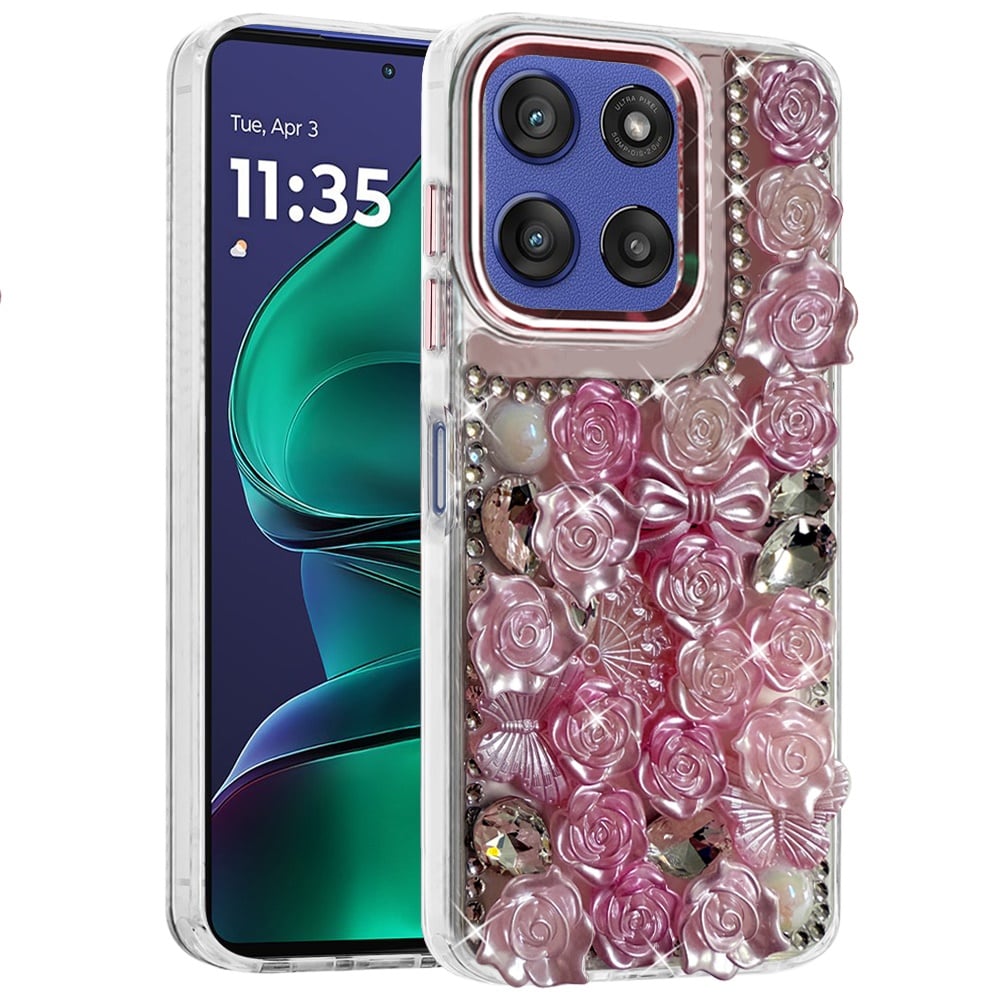 For Motorola Moto G Stylus 5G 2026 /2025 Muti-Color Floral Fashion Bling Crystal 3D Full Diamonds Stones Sparkle Rhinestone Glitter Hybrid Case Cover