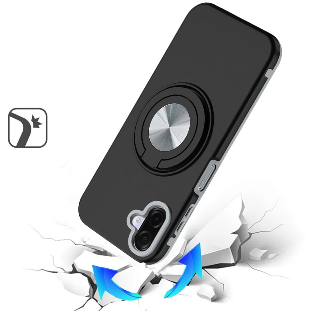 For Samsung Galaxy A07 Metal Matte Hybrid with Invisible Rotational Ring Stand, Car Mount Friendly, Military Grade Slim Fit Sturdy Case Cover