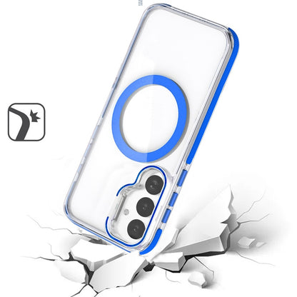 For Samsung Galaxy S25 FE /S25 Fan Edition Hybrid Clear Back Case with Invisible Camera Bracket Stand, MagSafe Magnetic Circle, Shockproof Color Frame Case Cover