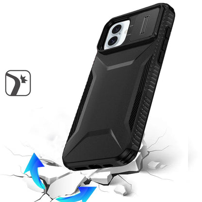 For Apple iPhone 17 (6.3") Slim Fit Shockproof Hybrid with Slide Camera Window Covering, Rugged Tpu Silicone Hard PC Bumper Case Cover