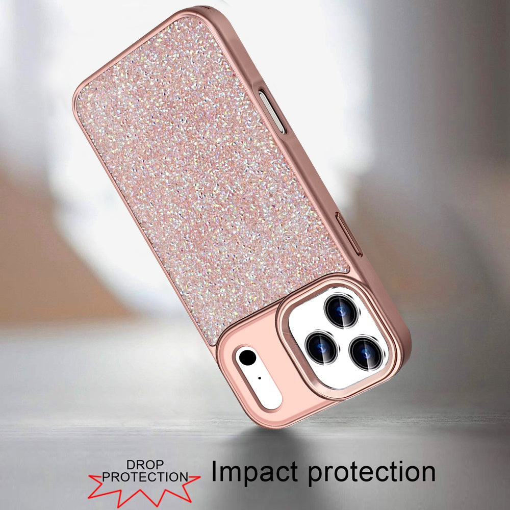 For Apple iPhone 17 Pro (6.3") Crystal Sparkle Diamond Glass Full Mini Glitter Bling Frame TPU Hybrid Protective Case Cover