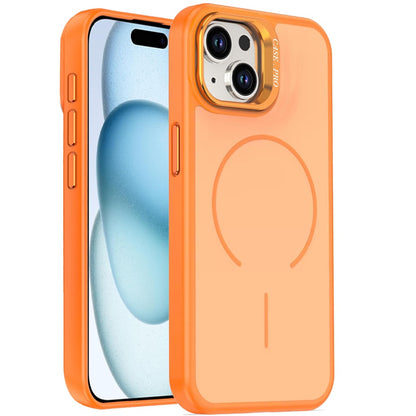 Phone Case for iPhone 15 (6.1") Premium Matte Magnetic Camera Stand Hybrid Shockproof Rugged Protective Anti Scratch Durable Grip Metal Buttons Cover Cosmic Orange