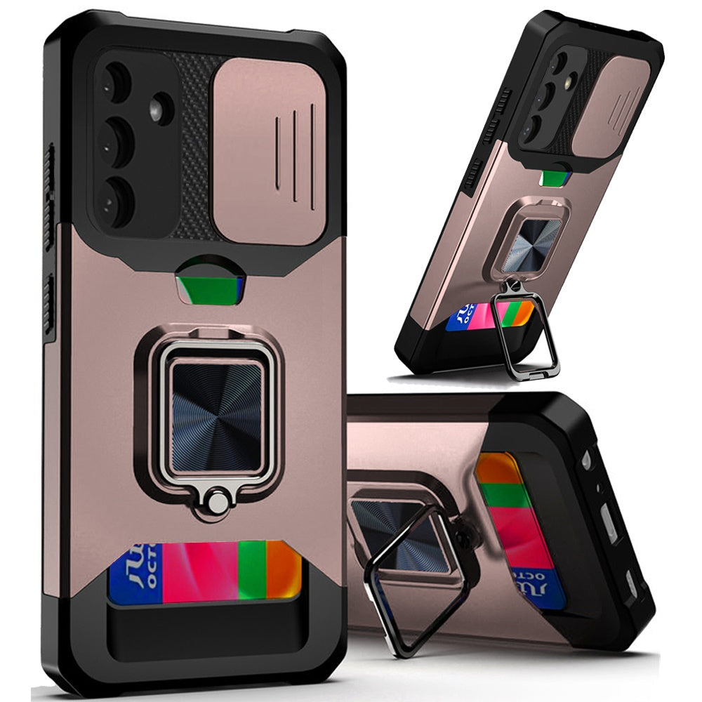 For Samsung Galaxy S25+ /S25 Plus /S24+ Plus Wallet Case with Ring Stand & Slide Camera Cover Back Credit Card Slot Holder, Military Grade Case Cover