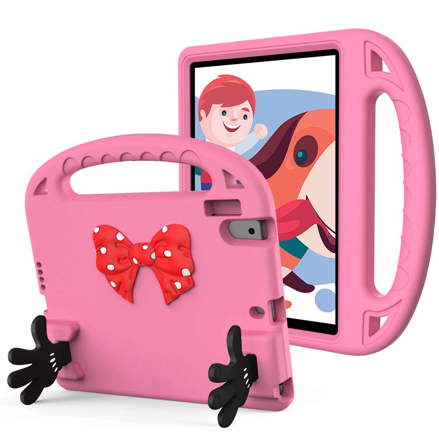 For Hybrid Shockproof Tablet with Bow Hands Kickstand Antislip Rubber TPU Kid-Friendly Drop Protection Pink Tablet Case Cover
