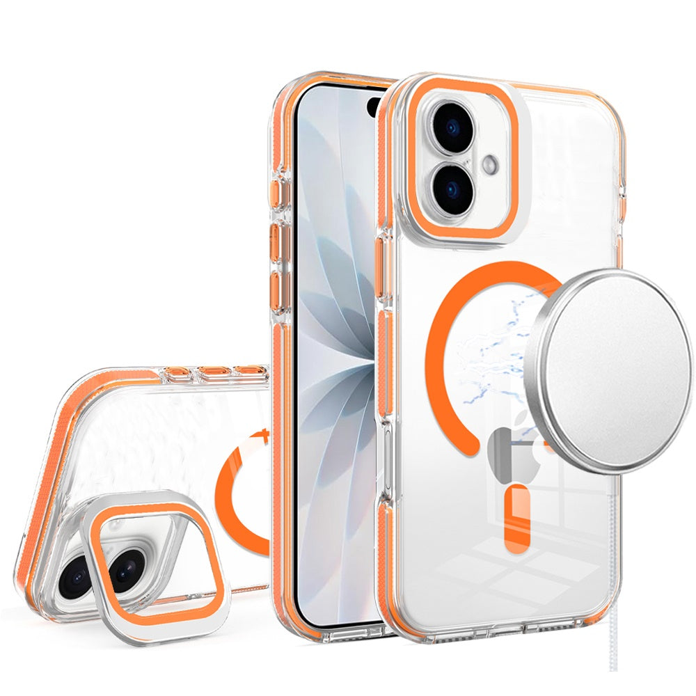 Phone Case for Apple iPhone 17 Magnetic Transparent Tough Hybrid Camera Guard Stand Shockproof Color Edge Rugged Grip Durable Cover Cosmic Orange