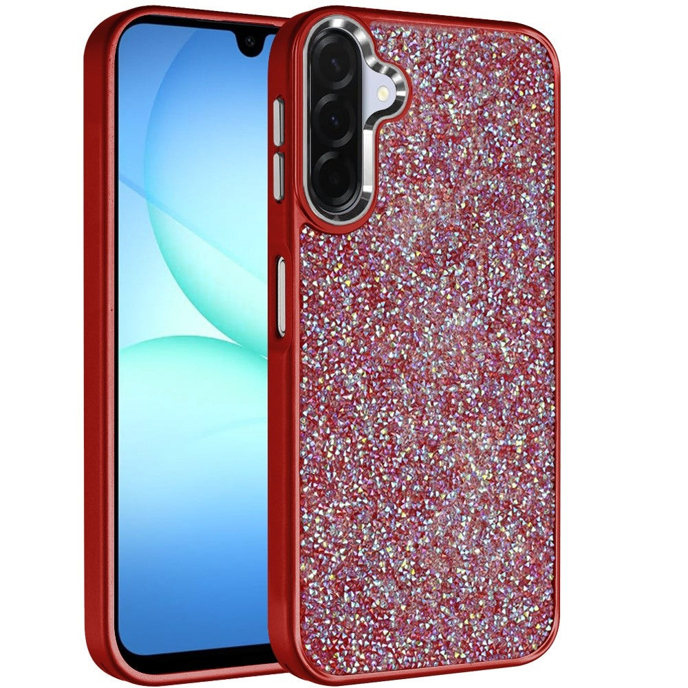 For Samsung Galaxy A17 5G Crystal Sparkle Diamond Glass Full Mini Glitter Bling Frame TPU Hybrid Protective Case Cover