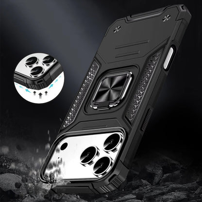 For Apple iPhone 17 Pro Max Armor Hybrid Magnetic Stand with Ring Holder Kickstand Shockproof Heavy-Duty Durable Rugged TPU Dual Layer Case Cover