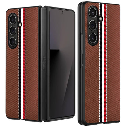 For Samsung Galaxy Z Fold 7 Velvet Fabric PU Vegan Leather, Premium Flip Design, Slim Snap-On Hard PC + TPU Case Cover Brown