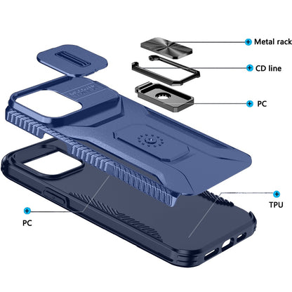 For Apple iPhone 13 Pro Max Case, Camera Cover with Magnetic Rotation Ring Stand, Military Grade Hybrid Hard TPU Shockproof Case Cover Blue