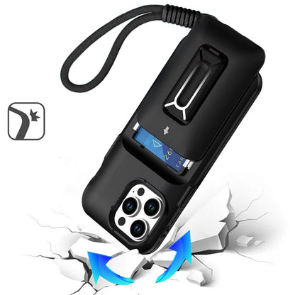 For Apple iPhone 15 Pro Max Wallet Case with 2- Credit Card Holder, Wrist Strap & Kickstand Hybrid Shockproof TPU Case Cover