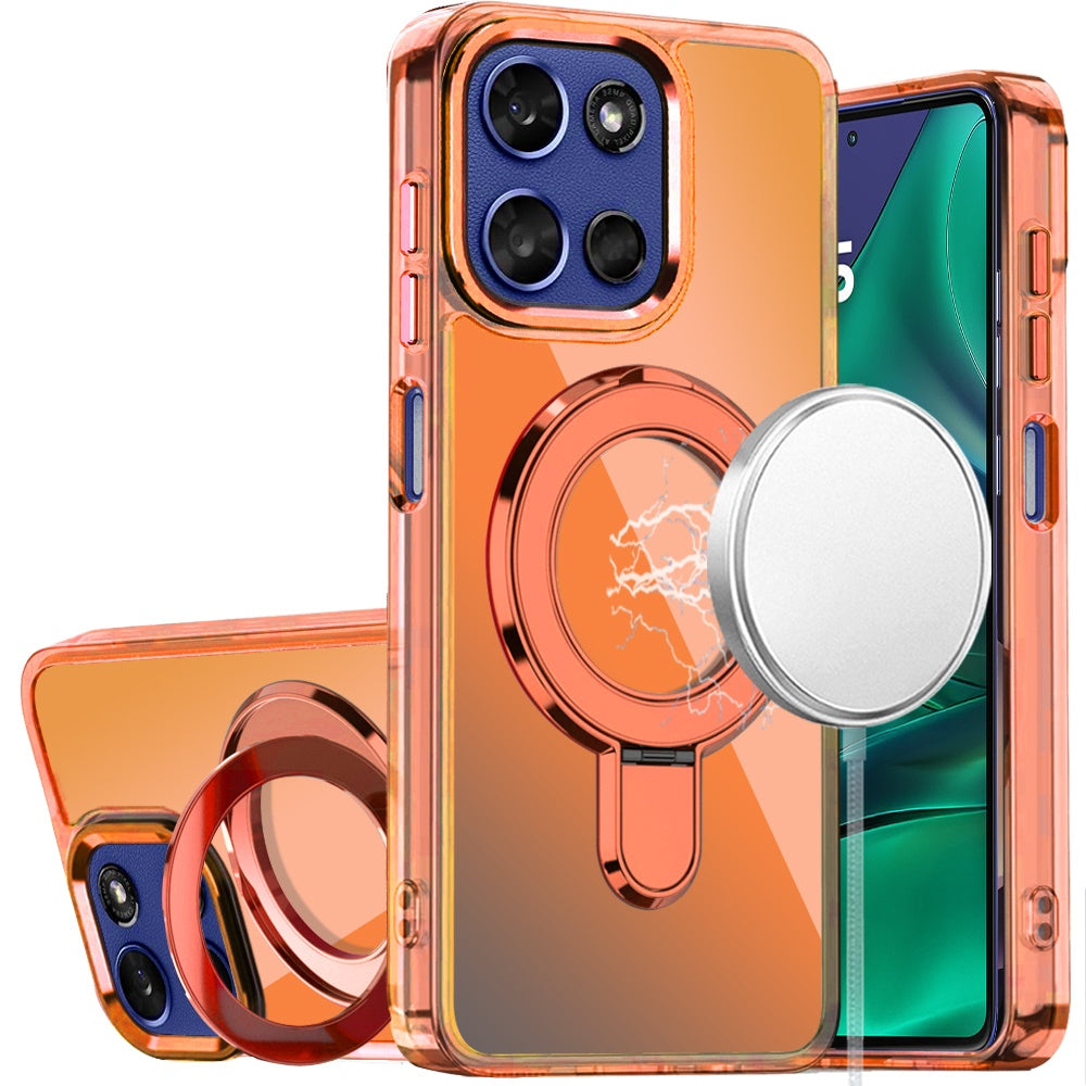 For Motorola Moto G Stylus 5G 2026 /2025 Chrome Hybrid with Rotating Magnetic Circle Ring Stand, Slim Shockproof Hybrid Case Cover Cosmic Orange