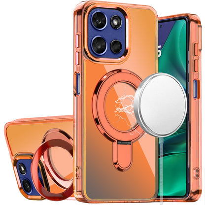 For Motorola Moto G Stylus 5G 2026 /2025 Chrome Hybrid with Rotating Magnetic Circle Ring Stand, Slim Shockproof Hybrid Case Cover Cosmic Orange