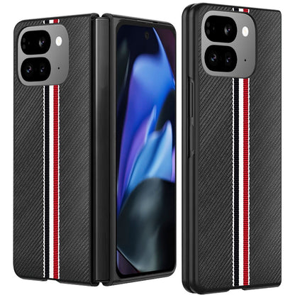 For Google Pixel 10 Pro Fold Velvet Fabric PU Vegan Leather, Premium Flip Design, Slim Snap-On Hard PC + TPU Case Cover Black