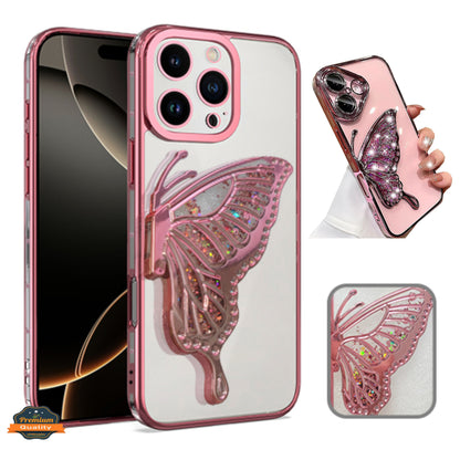 For Samsung Galaxy S25 /S24 Glitter 3D Butterfly Bling Case, Chrome Electroplate Sparkle Liquid Flowing Plating Hybrid Bumper Case Cover