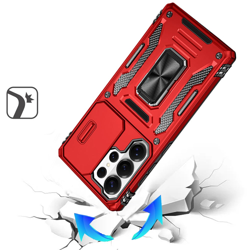 For Samsung Galaxy S26 Ultra Tough Hybrid Case with Movable Camera Window & Metal Ring Stand Shockproof Case Cover