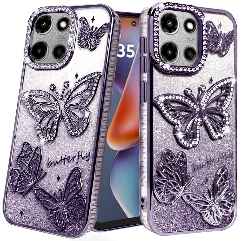 For Motorola Moto G Power 5G (2025) Luxury Butterfly Sparkle Glitter Diamond Crystal Rhinestone Shimmer Bling Plating Thick TPU Hard PC Case Cover