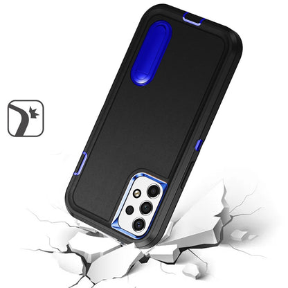 For Apple iPhone 16 Pro (6.3") Hybrid 3 Layers Hard 3in1 Shockproof with Kickstand Heavy Duty Hard TPU Rubber Anti-Drop Case Cover Black / Blue
