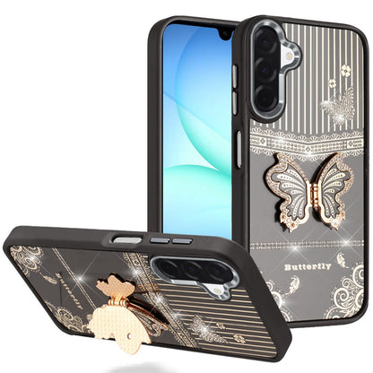 For Samsung Galaxy A17 5G Glitter 3D Butterfly Design Bling Metallic Edge Hybrid Stand Drop Protection TPU Shockproof Case Cover
